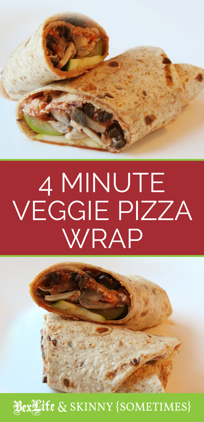This healthy vegetarian pizza wrap will only take you 4 short minutes to make. Get 21 free printable recipe cards at BexLife.com.